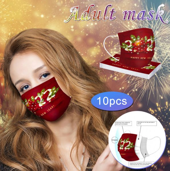 2022 New Designer Face Mask maschere traspiranti stampate protettive a tre strati per adulti Maschera facciale Happy New Year