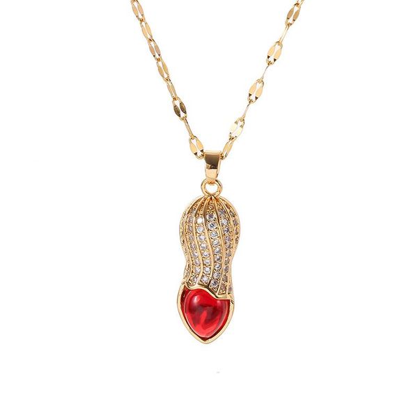 

chains clavicle chain peanut titanium steel necklace female full diamond gold-plated red crystal pendant jewelry, Silver