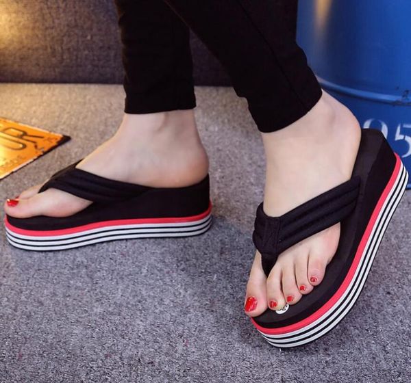 

slippers wholesale woman 2021 muffin thick bottom platform slope beach female sandals 36-40, Black