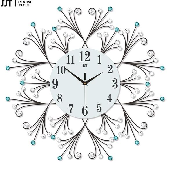 

wall clocks rhinestone clock elegant floral pattern iron frame hanging watch home decor 14" quartz mute single face needles glass dial