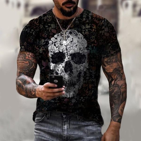 

men's t-shirts short sleeve t-shirt,beautiful skull print,hippie style, oversized,fashion,sportswear,casual street clothes,unisex, summ, White;black