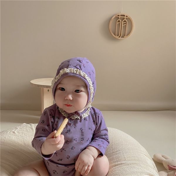 

milancel autumn new bodysuits floral newborn girls clothes cotton one piece baby hat 210315, Blue