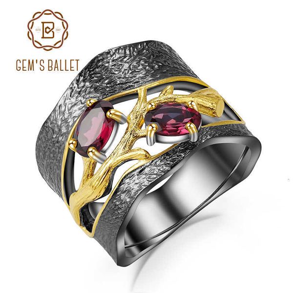 

gem's ballet 925 sterling silver original handmade branch rings natural rhodolite garnet gemstones ring for women fine jewelry cj191205, Slivery;golden