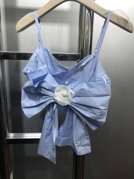 

Net red with 2021 spring and summer new three-dimensional Camellia short vest with bowknot inside and outside to show thin, White