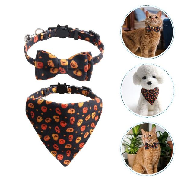 

cat collars & leads 1 set kitten triangle scarf and collar pumpkin pattern adjustable bow bib