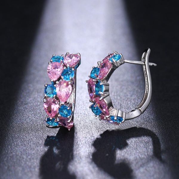 

dangle & chandelier orztoon luxury shiny crystal zircon earrings for women elegant pink purple engagement wedding bridal jewelry party gift, Silver