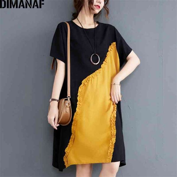 

plus size summer dress women vestidos sundress fashion ruffles spliced black shirt cotton casual clothing 210531, Black;gray