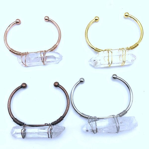 

adjustable antique copper bracelet bangles natural irregular rock crystal for women open cuff female charm jewelry 1pcs bangle, Black