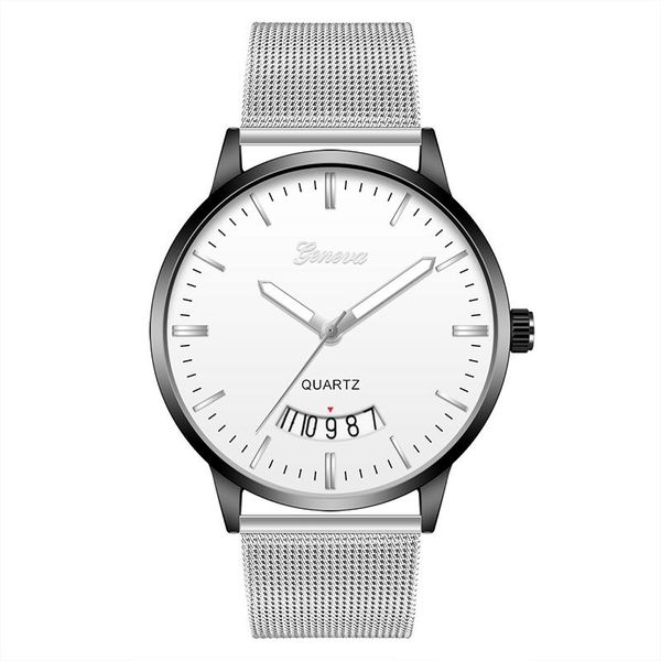 

wristwatches business relogio masculino fashion geneva men wristwatch calendar luminous hands clock steel strap erkek kol saati, Slivery;brown