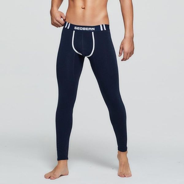 

men's thermal underwear seobean cotton slim leggings underpants tights warmer pants winter wear sleep bottoms, Black;white