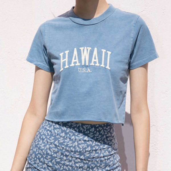 

women's t-shirt fashion letter embroidery crop women casual short sleeve o neck cotton t shirts summer graphic tee shirt female 4rpx, White