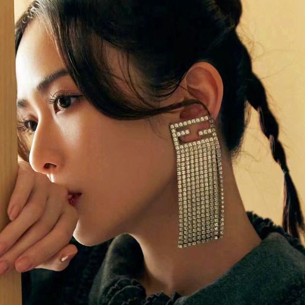 

fashion shiny rhinestone tassel dangle earrings for women jewelry geogous party dress statement accessories & chandelier, Silver