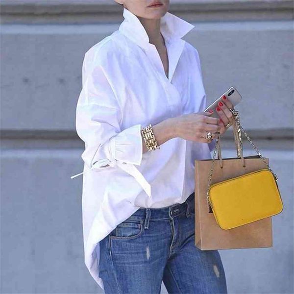 

long sleeve casual lapel pure blouse plus size white shirt blouses women 210323