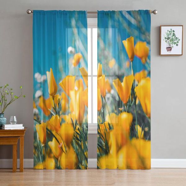 

curtain & drapes modern sheer curtains tulip summer oil painting living room kitchen children's decoration household chiffon window