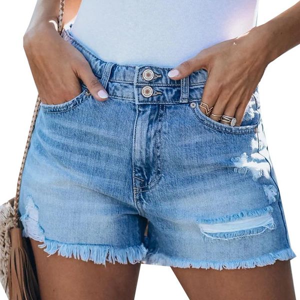

women's shorts fashion women summer high waisted denim jeans short 2021 frayed pockets, White;black