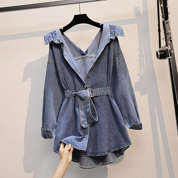 

plus size outerwear & coats women's denim jacket oversized spring autumn female clothes long sleeve streetwear casual korean style coat, Black