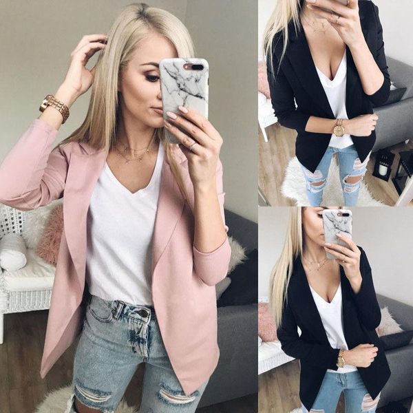 

women fashion slim jacket coat casual solid open stitch long sleeves business outwear, Black;brown