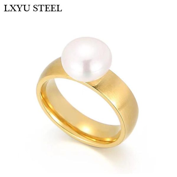

wedding rings fashion anillos mujer white simulated-pearl for women gold stainless steel bands finger jewelry, Slivery;golden