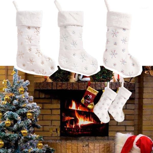 

christmas decorations stockings white stamping gold snowflake xmas ornaments pendant tree noel gift socks
