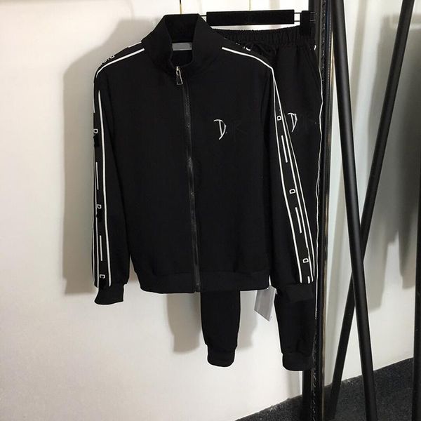 

fashion letter embroidery two piece pants men women sport suit sets personality elastic waist coat pant, White