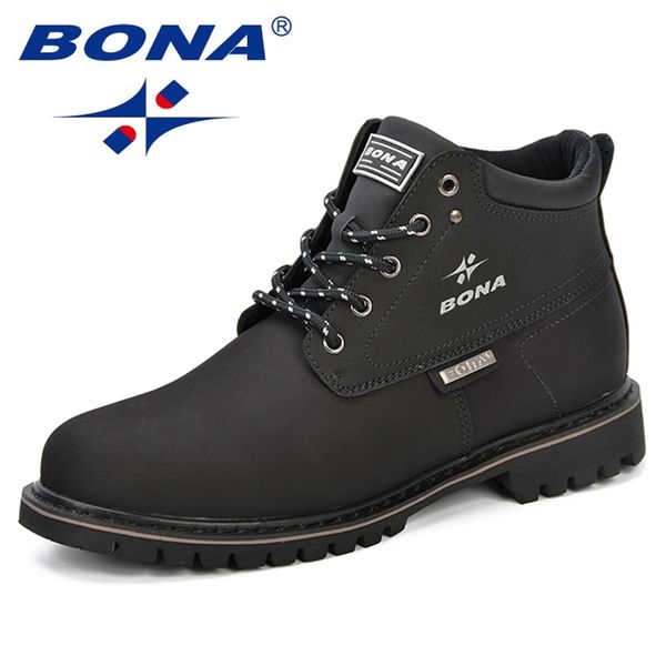 

bona spring & autumn men boots split leather casual fahsion ankle outdoor comfortable for shoes 211106, Black