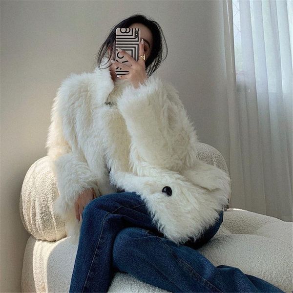 

women's fur & faux jacket women coat winter baggy veste femme, Black