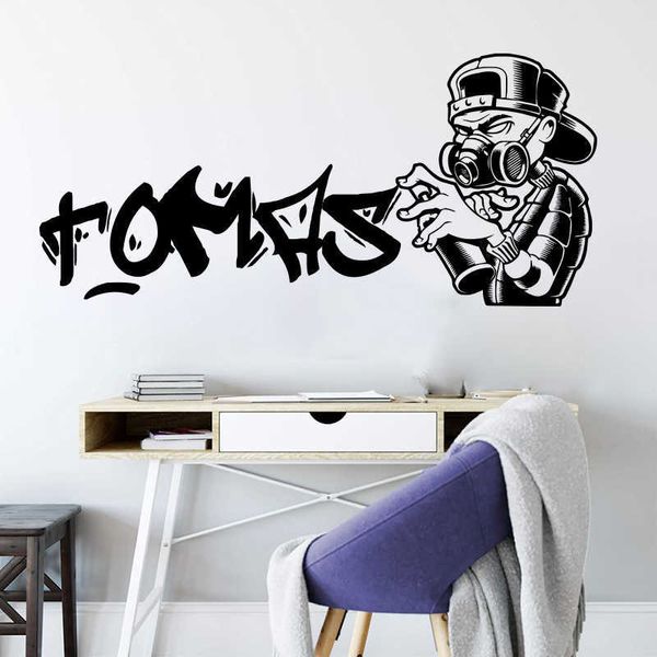 Nome personalizzato Graffiti Street Adesivo da parete Nursery Boy Room Nome personalizzato Graffiti Adesivo da parete Camera da letto Camera dei bambini Decorazione in vinile 210705