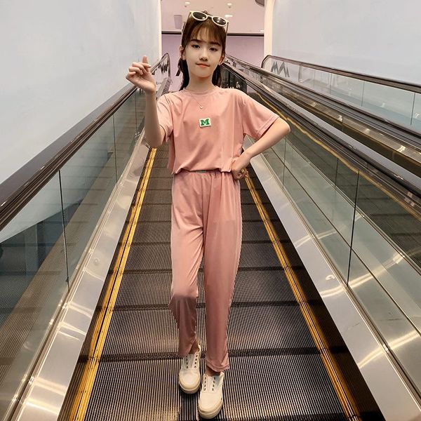 

clothing sets girls brim summer two-piece sports pants short sleeve t-shirt children's clothes suit, White