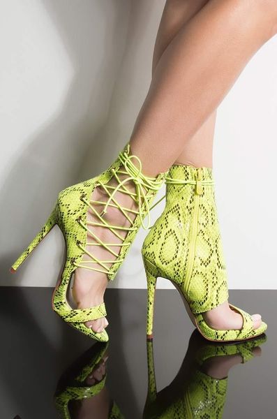 

moraima snc open toe lace-up woman sandal summer green snakeskin leather gladaitor shoes thin heels party dress sandals, Black