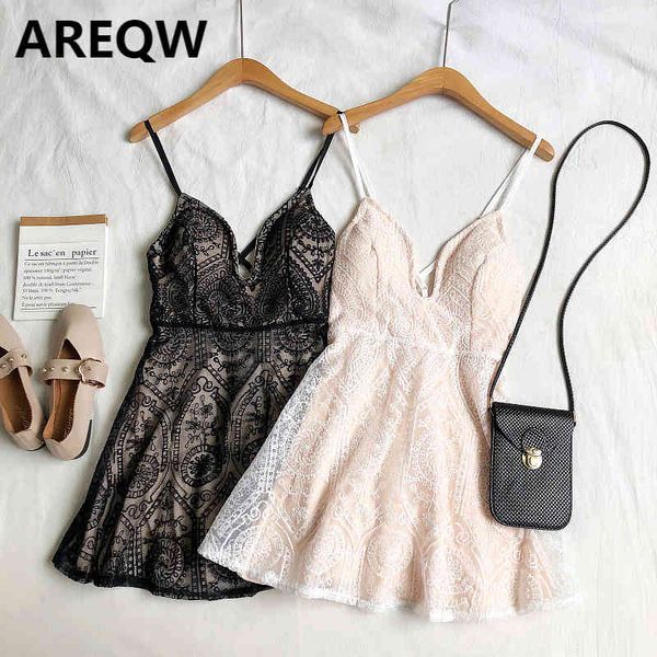 

summer v-neck cross sling backless sleeveless waist thin a-line dress short female 210507, Black;gray