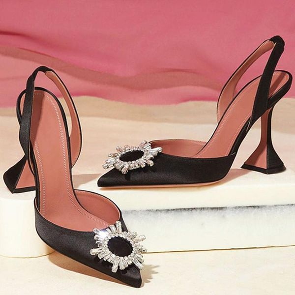 

dress shoes luxury crystal 2021 brand women pumps slingback high heels summer bride comfortable triangle heeled party wedding, Black