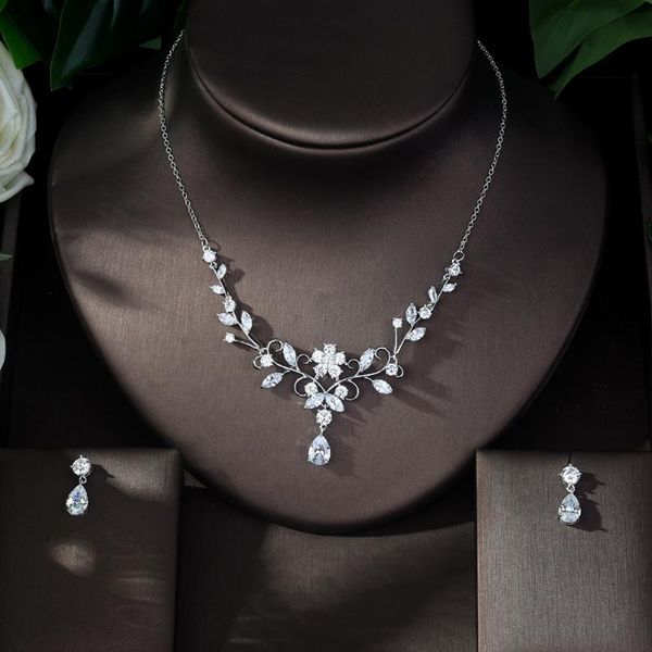 

earrings & necklace hibride clear cubic zirconia jewelry sets for women earring set bridal dress accessories bjoux femme n-304, Silver