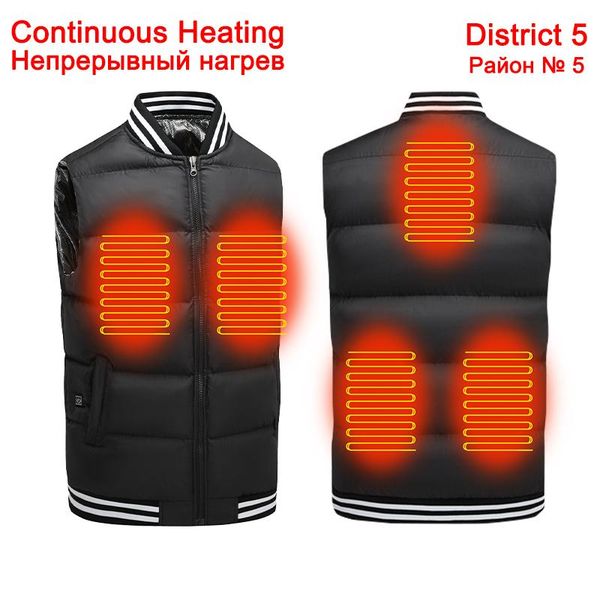

men's vests 5 areas heated vest usb electric thermal sports waistcoat stripe intelligent charging washable winter cotton clothing, Black;white