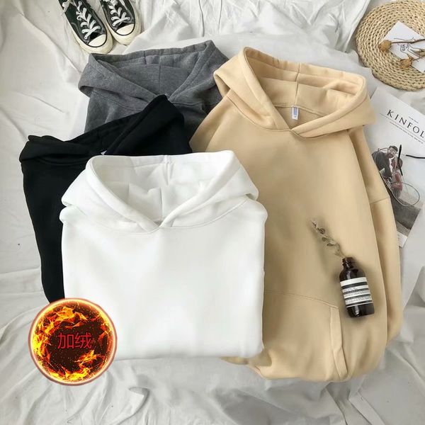 

2019 new men's autumn fashion brand pure color simple hooded sweater loose campus leisure sports class coat, Black