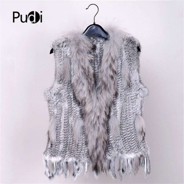 

28 colors women genuine real rabbit fur vest coat tassels raccoon collar jacket waistcoat wholesale drop vr032 210928, Black