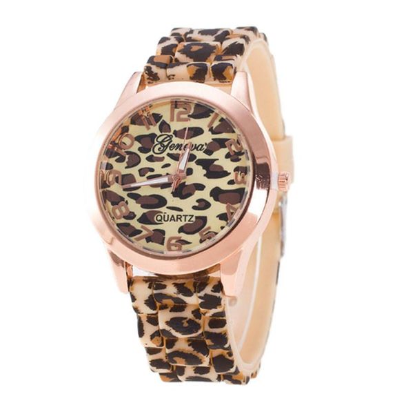

wristwatches geneva leopard silicone jelly gel quartz analog wrist watch gold sport mens brand wristwatch relogio masculino 533, Slivery;brown