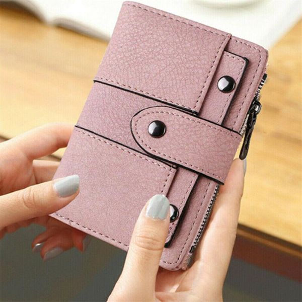 

usa women wallet leather zip coin purse clutch handbag small mini card holder short id credit pu, Red;black