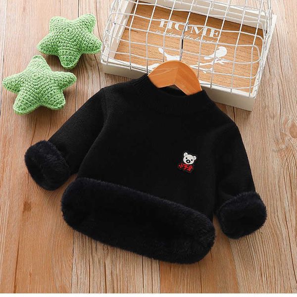 

winter baby girl clothes cartoo bear embroidery sweater cute knit fleece thickened warm toddler boys outfits 1-6t kids sweater y1024, Blue