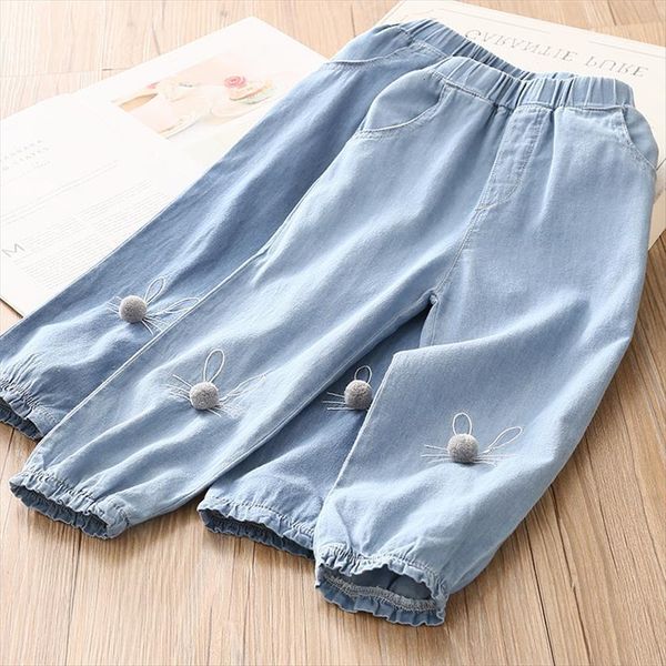 

casual spring autumn 2 3 4 6 8 9 10 years children pocket elastic cartoon lantern cotton denim jeans for, Blue