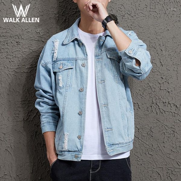

men's jackets men light blue denim holes jean streetwear casual coats cotton outwear slim size, Black;brown