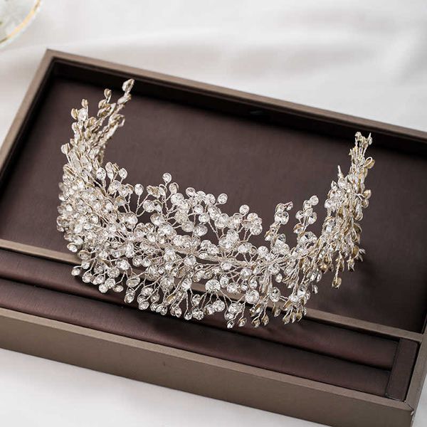 Luxus handgemachte Silber Farbe Stirnband Shinny voller Strass Tiaras Perlen Braut Hochzeit Headpeice Frauen Party Haarschmuck VL X0625