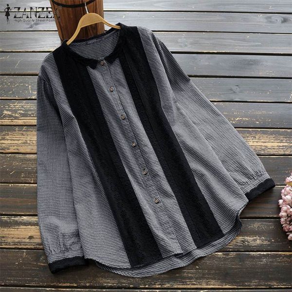 

blouses vintage check shirts women's spring blouses 2021 casual patchwork blusas female button lapel tunic plus size chemise, White