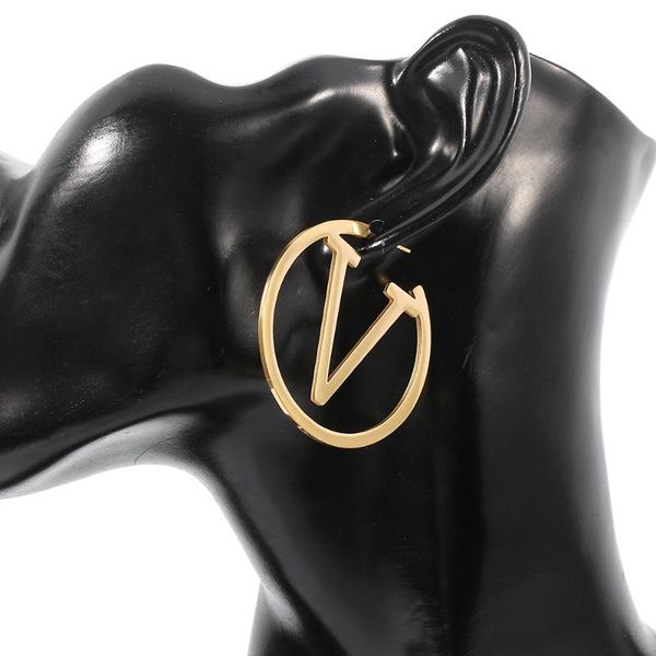 

dangle & chandelier stainless steel statement heavy metal letter v circle earrings for women hiphop simple punk fashion big party jewelry, Silver