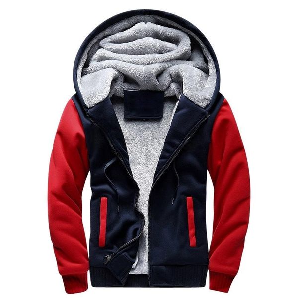 

men's hoodies & sweatshirts winter sports and leisure thick sweater with cashmere zipper cardigan color matching hooded coat for men, Black