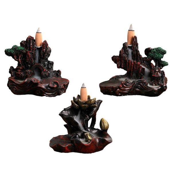 

fragrance lamps smoke waterfall backflow incense burner creative home decor holder portable resin censer mountain river handicrafts