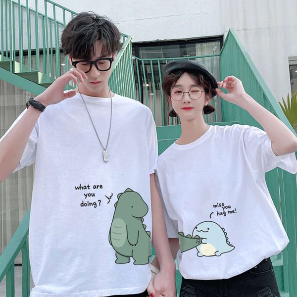 

little dinosaur lovers summer 2021 ins fashion design short sleeve t-shirt loose, White;black