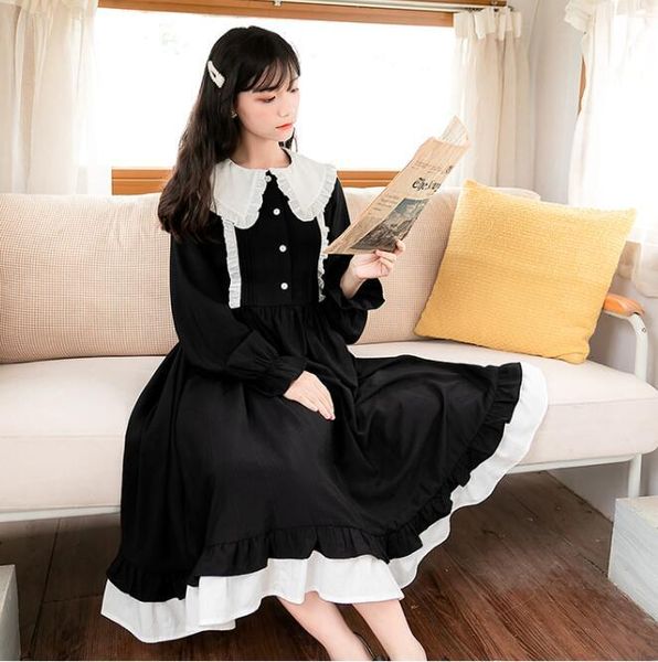 

casual dresses gothic vintage sweet lolita dress ruffled butterfly sleeve high waist long victorian kawaii girl op loli cos, Black;gray