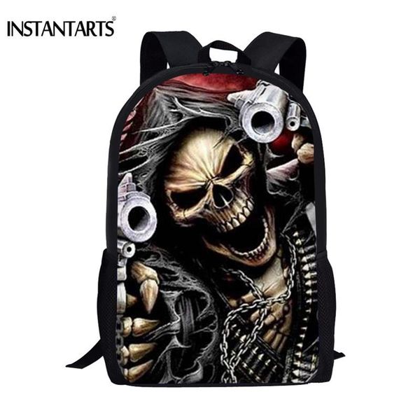 

school bags instantarts black cool skull pattern children primary bookbag for teenager girls casual kids light backpacks