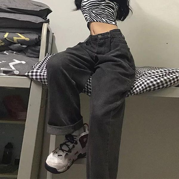 

women's jeans women vintage adjustable high waist bf oversize wide leg trousers summer baggy all-match streetwear retro chic, Blue
