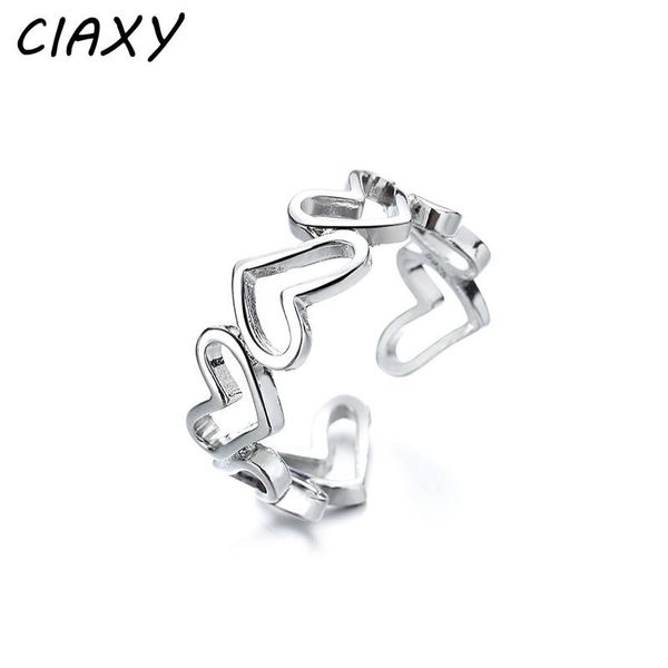 

cluster rings ciaxy 925 sterling silver cute hollow connected heart for women personality geometric opening ring simple jewelry, Golden;silver